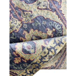 Tapis en laine noué à la main, motif médaillon bleu et or, tapis oriental, résistant aux plis, à poils ras et fins, pour salon moderne - Product Image 5