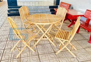 Kanhome Modern Outdoor <b>Metal</b> Frame ACACIA Wood 3-Piece <b>Bistro</b> Garden Chair & <b>Table</b> Set Folding From Vietnam - Product Image 3