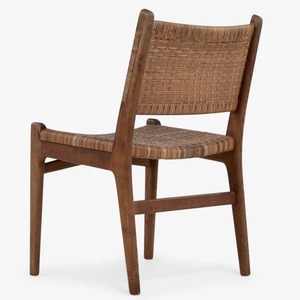 Silla de comedor premium de teca con asiento de mimbre natural – Silla de madera de estilo escandinavo para restaurante, interior de cafetería - Product Image 3