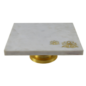 Support à gâteau en marbre avec base métallique, design rond rotatif mobile pour la décoration intérieure, vaisselle de fête d'anniversaire, fabriqué en matériau PC - Product Image 5