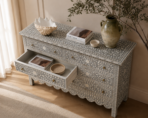 Gray White Bone Inlay Living Room Cabinet Drawers <b>Storage</b> Dresser Slab Door Modern Side <b>Chest</b> Custom Size - Product Image 3