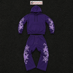 Ensemble de survêtement pour homme avec motif étoile violette, sweat-shirt à capuche et pantalon de jogging, streetwear, pull à capuche, pantalon de survêtement assorti, deux pièces - Product Image 5