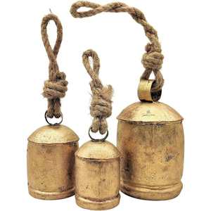 Wholesale Vintage Brass Christmas <b>Bells</b> Set Shabby Chic Distressed Gold Hanging <b>Cow</b> <b>Bells</b> with Rope for Holiday Farmhouse Home - Product Image 6