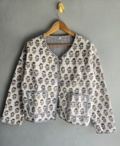 Quilted Cotton Jacket With Floral Print V-Neck Full Sleeve <b>Spring</b> Women's <b>Cardigan</b> Floral print V-neck jacket gift for her - Product Image 1