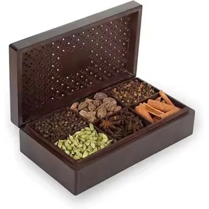 Wooden Spice <b>Box</b> Masala Container Multi Compartment Kitchen Storage Organizer for <b>Herbs</b> Seasoning and Dry Ingredients - Product Image 1