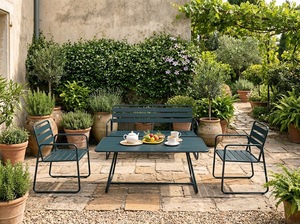 Ensemble de jardin moderne pour l'extérieur avec structure en acier, table et chaises contemporaines pour 4 personnes, meubles résistants aux intempéries - Product Image 5