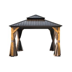 12 X 12 Hardtop Cedar Wood Pavilion Outdoor Metal <b>Canopy</b> with Galvanized Steel Double <b>Roof</b> Permanent Gazebo & Pergola - Product Image 1