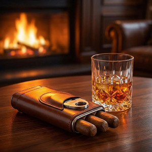 Organizador de viaje para cigarros hecho a mano de alta calidad con acabado en cuero y cortador incorporado para un transporte seguro de cigarros a bajo costo. - Product Image 2