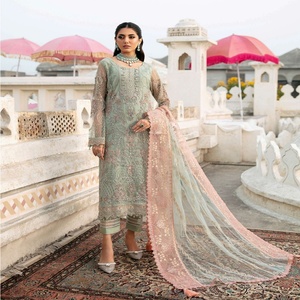 Ramsha ชุดแต่งงานผ้าชีฟอง3ชิ้นสำหรับผู้หญิงคอลเลคชั่นดีไซน์เนอร์ปากีสถานพร้อมผ้าตาข่ายสินค้า3ปากีสถาน - Product Image 6