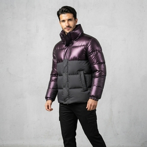 Chaqueta acolchada de dos tonos para hombre, metálica, cálida para invierno, con cuello alto, informal, con cremallera, OEM, ODM, venta al por mayor - Product Image 3