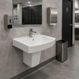 Lavabo mural moderne en céramique avec pied, à fermeture douce et facile à nettoyer, idéal pour les salles de bain de villas, hôtels et hôpitaux - Product Image 4