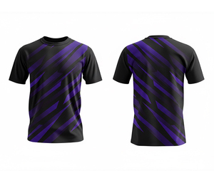 Camiseta de Fútbol para Hombre, Negra con Rayas Azules, Manga Corta, Absorbe la Humedad, Corte Atlético, Estampado Sublimado - Product Image 2