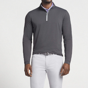 Chemise à manches longues en tricot gris pour homme, col zippé, unie, décontractée, respirante, pour le golf - Product Image 6