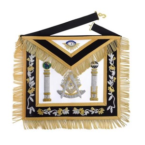 Cinturón de la Francmasonería Past Master Blue Lodge, Bordado a Mano en Negro y Dorado con Pilaritas y Corona, Terciopelo Étnico MAP-0097 - Product Image 1