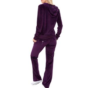 Ensemble de survêtement en velours deux pièces pour femme avec sweat à capuche et pantalon de jogging, orné de strass, style décontracté et tendance - Product Image 2