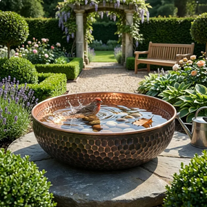 Bain d'oiseaux en cuivre pour extérieur, décoration de jardin, style classique durable, forme arrondie pour oiseaux, utilisation toutes saisons, mangeoire à oiseaux - Product Image 6