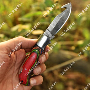 Cuchillo Plegable Multifuncional de Supervivencia al Aire Libre de Acero de Damasco Hecho a Mano con Gancho para Deshuesar, Mango de Madera Pakka, Bisel OBM y Funda de Cuero - Product Image 3