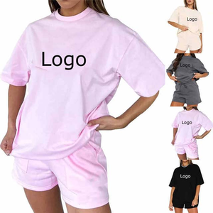 Ensemble de survêtement personnalisé pour femme, t-shirt oversize multicolore avec logo imprimé, short, tenue d'été deux pièces, tenue de sport, tenue de gym - Product Image 1