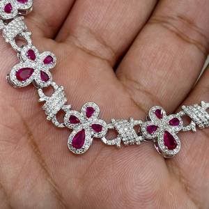 Moissanite Flower Rhodium Plated <b>Bracelet</b> Iced Out Link <b>Bangle</b> 925 Sterling <b>Silver</b> Pink Stone Jewelry Unisex Party Gift - Product Image 4