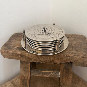 Bunch Of Grapes Engraved Metal Coaster Set With Stand. Aluminum <b>Round</b> Shape Drink Cup <b>Mats</b> For Dining Bar & Party Table Decor - Product Image 5