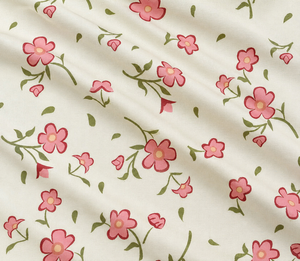 Colección Cottagecore: Tela Ligera de Algodón con Estampado Floral de Flores Ilustradas en Satén, Color Rosa Polvoriento Salvia, Estilo Vintage - Product Image 1