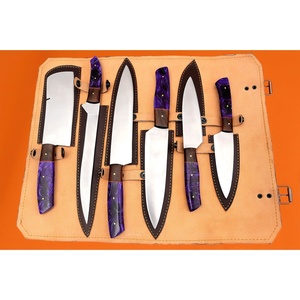 Ensemble de couteaux de chef professionnels en acier D2, 06 pièces, fabriqués à la main par Ahmad Fabric, manche en résine, étui en cuir, design moderne, personnalisable - Product Image 3