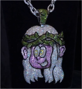 จี้เงินแท้ 925 รูปหน้าการ์ตูนประดับเพชรโมอิสซาไนต์ทรงมงกุฎสีเขียว สไตล์ฮิปฮอป สำหรับทุกเพศ - Product Image 1