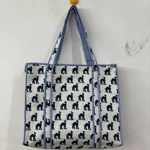 Sac fourre-tout en coton fait main, couleur unie, imprimé blocs, printemps-été, avec fermeture éclair, pour usage quotidien, mode, cadeau de voyage pour femme - Product Image 1