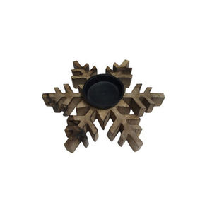 Produit de décoration de Noël tendance et unique pour la maison et l'hôtel : Bougie chauffe-plat en aluminium noir à finition étoile de neige sur base en bois, très vendue - Product Image 1