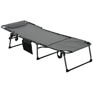 Sdraio Pieghevole a 5 Livelli di Reclinazione con Foro per la Lettura, Tasca Laterale e Comodo Poggiatesta Grigio per il Relax - Product Image 1