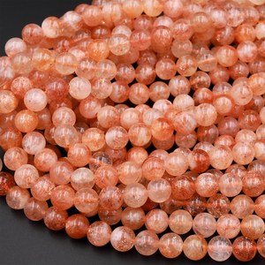 Perles rondes en pierre de soleil naturelle, feldspath, scintillations dorées, pierre précieuse rouge orangé, pour la fabrication de bijoux, vente en gros - Product Image 3