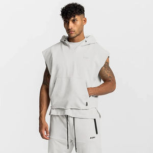 Camiseta sin mangas con capucha para hombre, estilo coreano, sudadera extragrande, transpirable, para fitness, gimnasio, deportes, chaleco, ropa deportiva informal de verano - Product Image 1