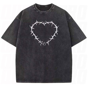 Cotton Acid Washed Oversized T-Shirt <b>For</b> Men Vintage Streetwear <b>Hip</b> Hop Style Blank Bulk Acid Washed Oversized Crewneck - Product Image 4