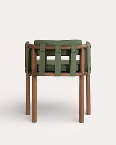 Sillón Moderno de Estilo Mid-Century con Brazos de Madera, Asiento y Respaldo Tapizados en Tela Verde, Silla de Comedor, Muebles para el Hogar - Product Image 2