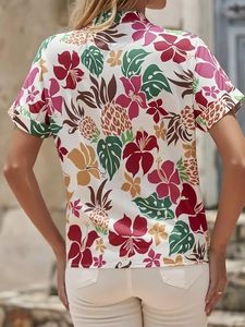 Camisa de playa suave para mujer, estampado floral tropical, cuello en V, manga corta, abotonada, informal, para verano - Product Image 3