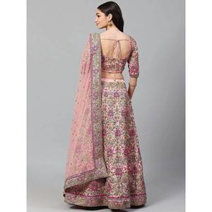 <b>Peach</b> Embroidered Silk Plus Size Lehenga Choli for Sangeet Wedding Wear - Product Image 5