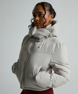 Women's Quilted Hooded <b>Jacket</b> <b>Short</b> Length Full <b>Sleeve</b> Zipper Closure Solid Color Winter Warm Coat Women Cropped Quilted <b>Jacket</b> - Product Image 5