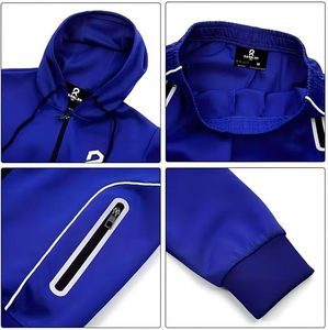 Conjunto Deportivo Informal para Hombre, Sudadera con Capucha Azul y Pantalones Jogger con Cierre Completo, Corte Regular, Material de Poliéster, Ropa de Otoño - Product Image 3