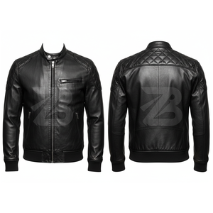 Custom Men's Slim Fit Black Leather <b>Jacket</b> with Stand Collar Quilted Windbreaker for Casual Motorcycle Use and Outdoor Wear - Product Image 6