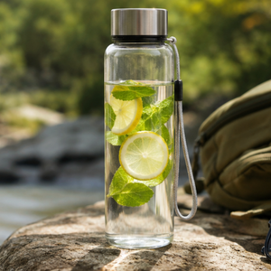 Bouteille d'eau en verre borosilicate faite à la main de 500 ml, sans plomb, réutilisable, anti-fuite, vente en gros - Product Image 5