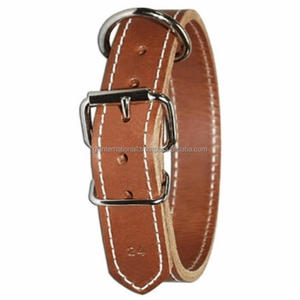 Collar de perro de cuero de doble capa ancho de alta resistencia con hebillas de rodillo niqueladas y collar de Mascota de perro con anillo en D soldado - Product Image 5