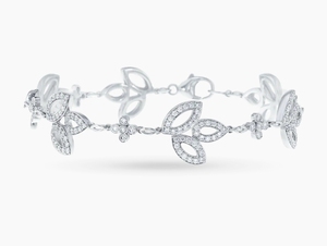 Luxury Nature Inspired Diamond Floral Wreath Shimmering Leaf Cluster Accent Tennis Trio Marquise Cut Delicate Diamond <b>Bracelet</b> - Product Image 1