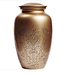 Urne funéraire en laiton poli gravé de fleurs argentées, style américain/européen, pour cendres humaines adultes - Product Image 3