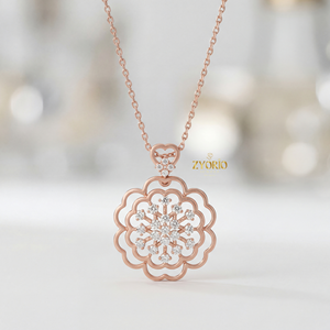 Rose Gold Floral Lab Grown Diamond Pendant Link Chain Designed for Wedding Anniversary Party-Elegant Sustainable Luxury <b>Jewelry</b> - Product Image 1