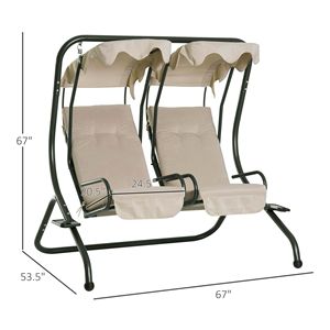 Moderna Sedia a Dondolo da Esterno Beige a 2 Posti con Portabicchieri e Tettuccio Rimovibile - Product Image 3