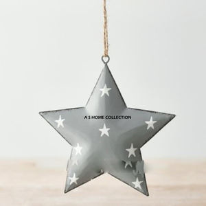 Décorations de Noël suspendues en métal gris, motif étoile, très fonctionnelles, avec boîte et figurine Père Noël - Product Image 1