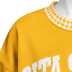 Sudadera Oversize Amarillo Mostaza para Hombre con Cuello y Dobladillo a Cuadros, Manga Larga, Estampado Gráfico, Estilo Casual Urbano - Product Image 5
