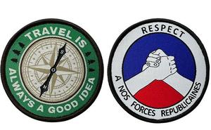 Badge textile tissé personnalisé avec logo d'entreprise à coudre, patch en tissu tissé de forme ronde à bon prix pour vêtements - Product Image 3