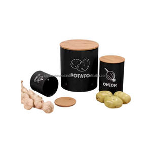 Contenedor de verduras de metal personalizado más vendido con tapa de madera Opciones de diseño múltiple para almacenar patata cebolla ajo y más - Product Image 3