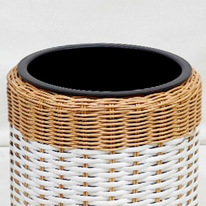 Modern Rattan Flower Stand Set with White Metal Frame Indoor Plant <b>Pot</b> Holder Circular Design Minimalist Style - Product Image 5